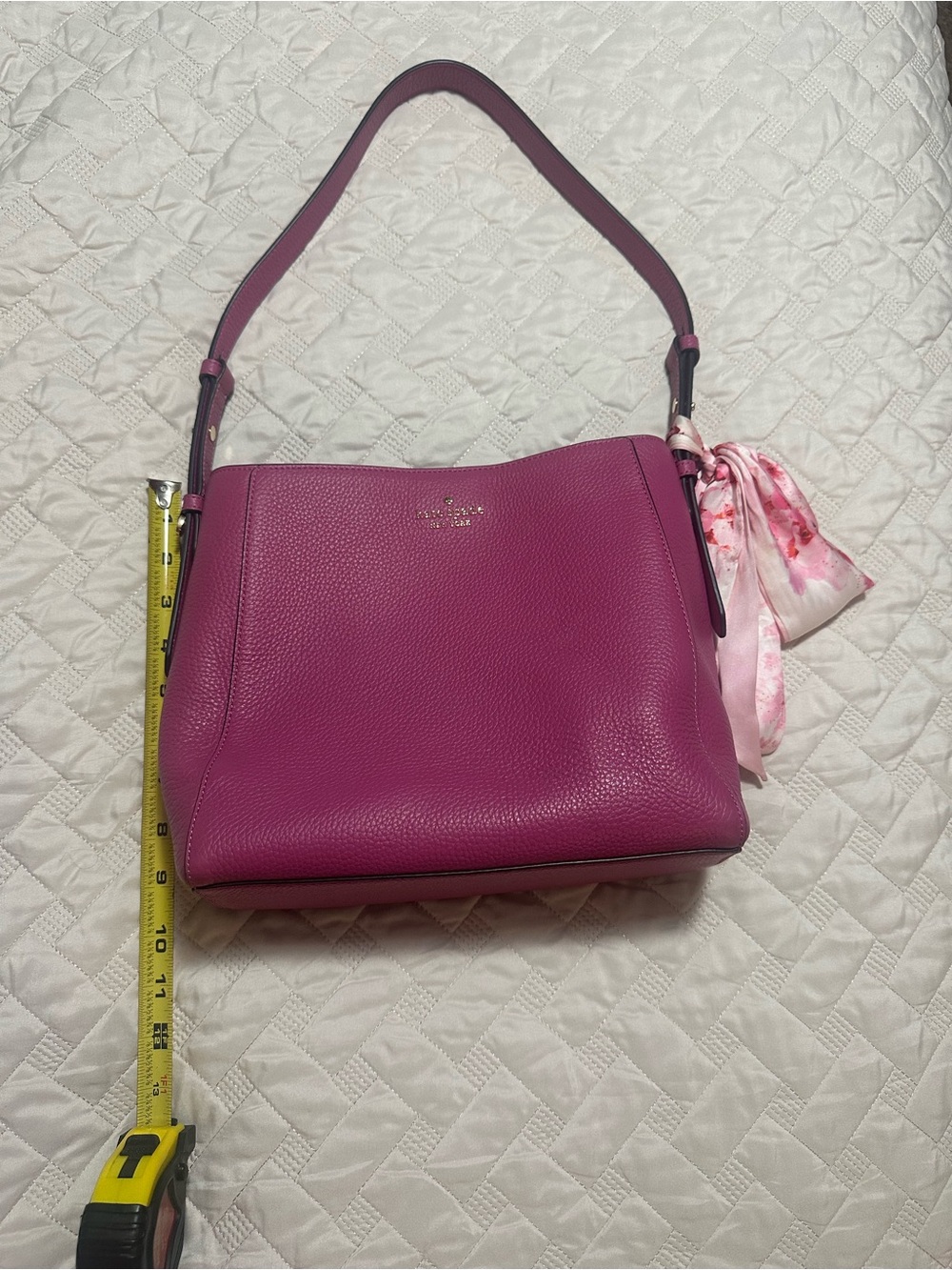 kate spade pebbled leather shoulder bag with floral scarf